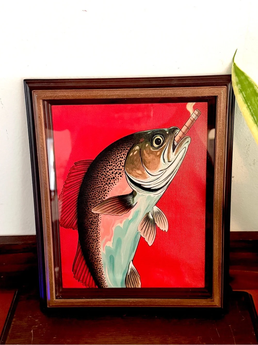 Trout Fish Smoking a Cigarette Vintage Style Canvas Wall Art Print Framed